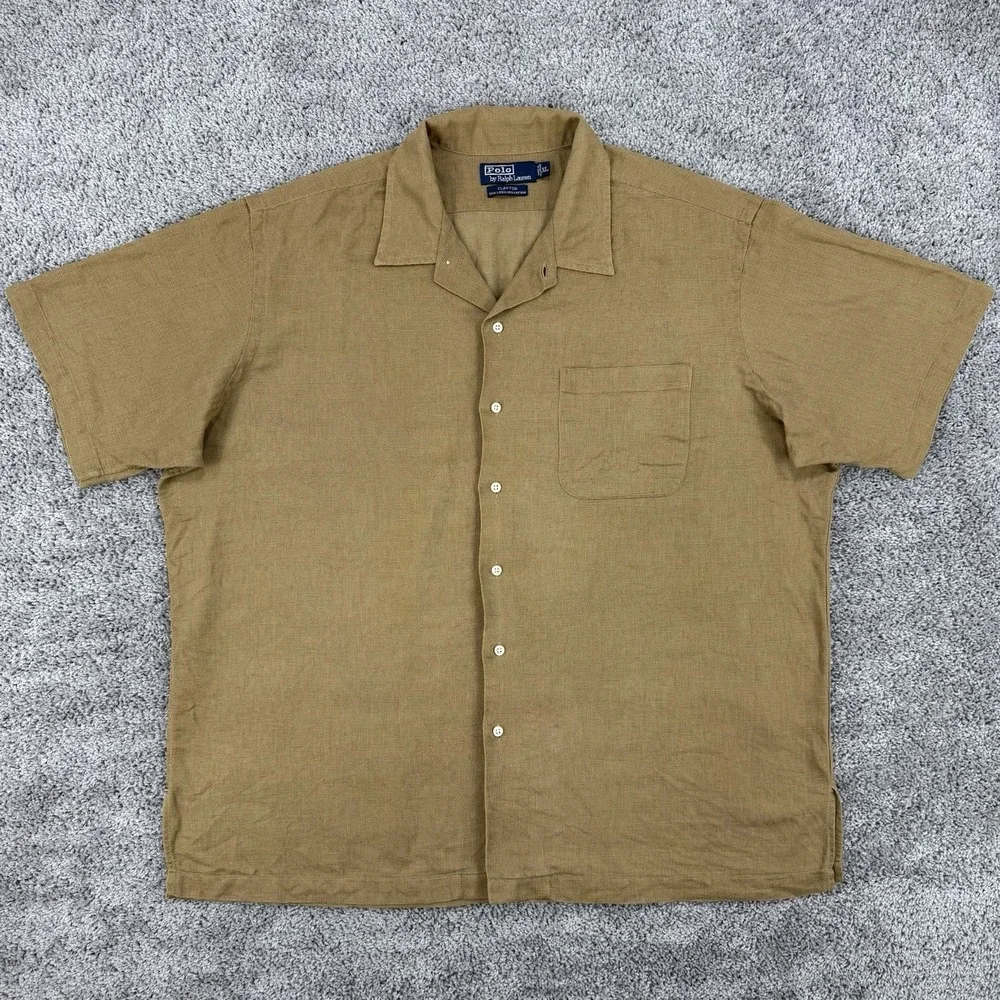 Vintage Polo Ralph Lauren Clayton Shirt Men's Linen Cotton Camp Short Sleeve